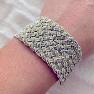 Lucky Brand silver woven bracelet cuff with button closure